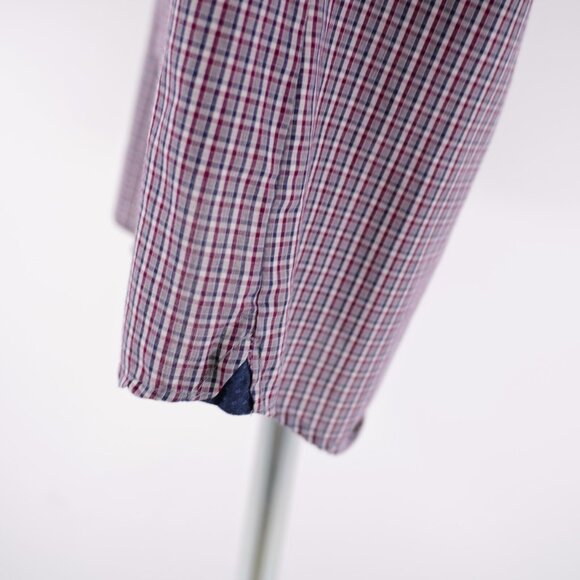 Van Heusen Slim‎ Fit Red Blue Gray Plaid Pocket Button Down Flip Cuff Large Long - Picture 7 of 13